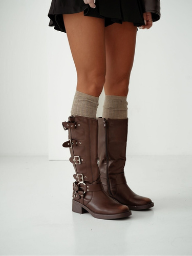 Podkolanówki 1627-001 Milena beżowe– wełniane, prążkowane, nieuciskający ściągacz