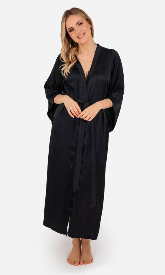 Elizabeth Szlafrok damski satynowy ByShelly - czarny