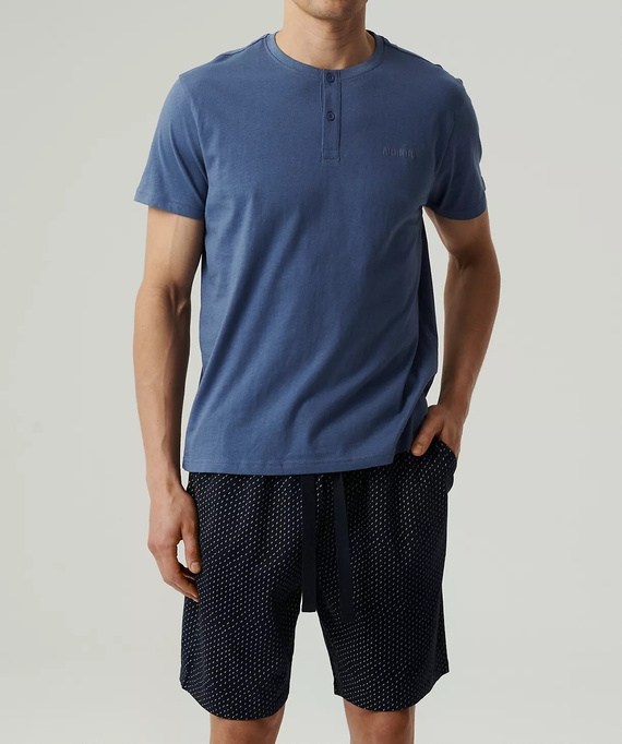 NMP-386  Piżama męska krótki rękaw, Atlantic-niebieski granatowy