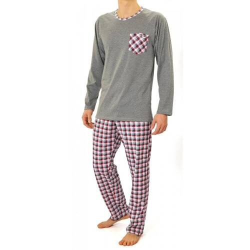 04 Piżama Męska długi rękaw i spodnie Sesto Senso - bordowy