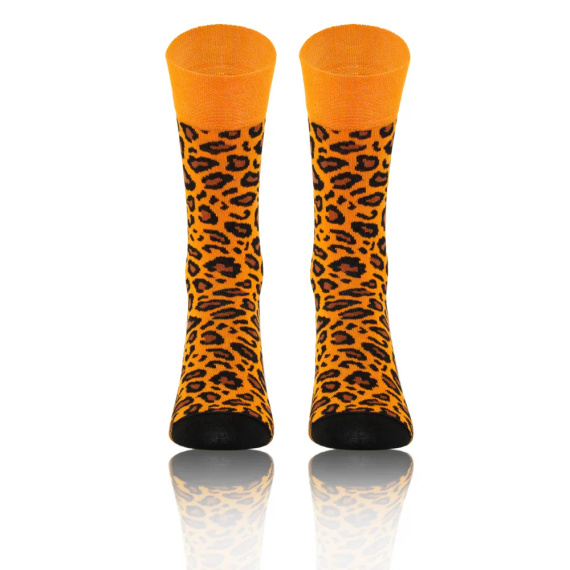 Cętki Panterka Skarpety długie finest cotton dwie różne Sesto Senso pomarańczowy