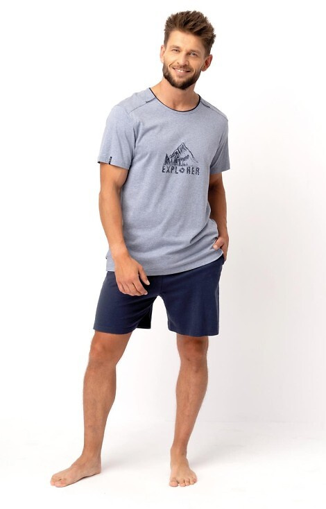 MNS 628 Piżama Męska Key niebieski melanż 