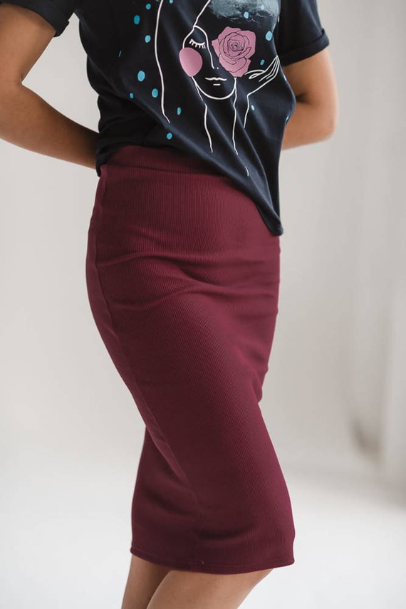 Spódnica ciążowa Tummy z dzianiny w prążki Milk&Love bordowa