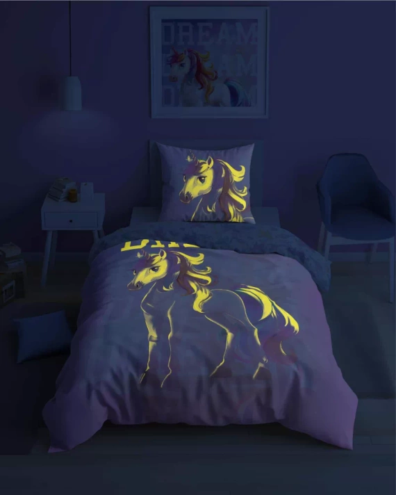 5208 A Fluo 40 Pościel bawełniana świecąca w ciemności Jednorożec Detexpol