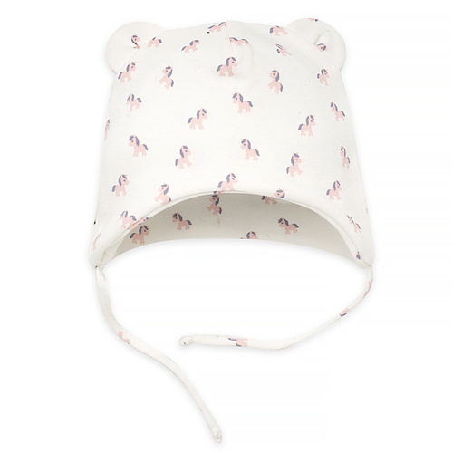 Lovely Day Czapka niemowlęca wiązana Pinokio - ecru koniki