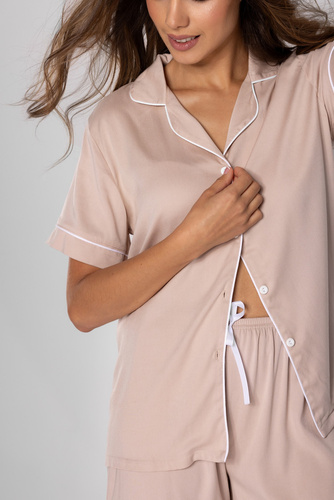 Chantal piżama damska rozpinana Momenti Per Me beige