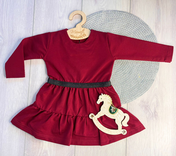 Sukienka bawełniana dziewczęca SE04 Merry Christmas Mamatti – bordowa, długi rękaw