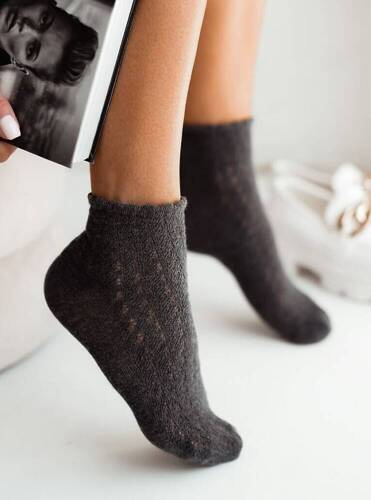 0989-001  Skarpety damskie Ażurowe Milena -grafitowy