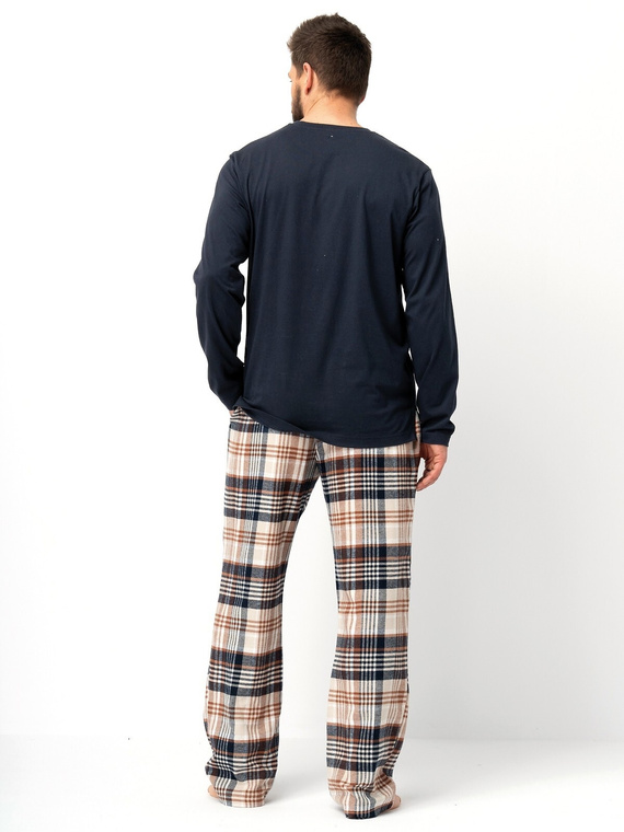 MNS 444 Piżama męska Key czarna – bawełna, długi rękaw i gładkie spodnie