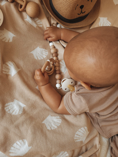 Ocean dwustronny kocyk dziany YOSOY - beżowy/biały