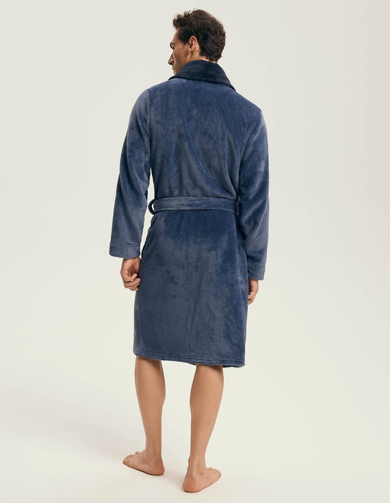 Szlafrok męski Henderson 43375 Nantes navy– szalowy kołnierz, prążkowana struktura, elegancki design