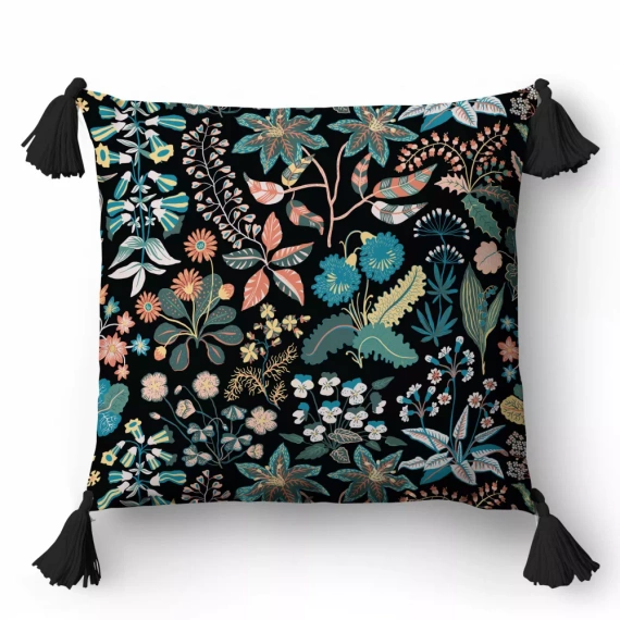 5400 A Poszewka dekoracyjna kwiaty Panama 58 Detexpol czarny