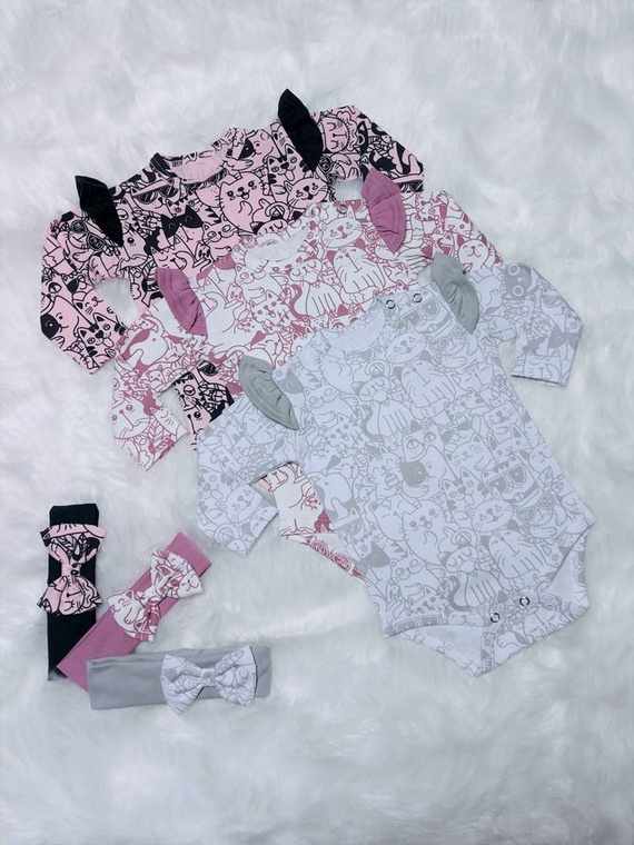 Kotki Body z długim rękawem Bambarillo pudrowy róż-granat