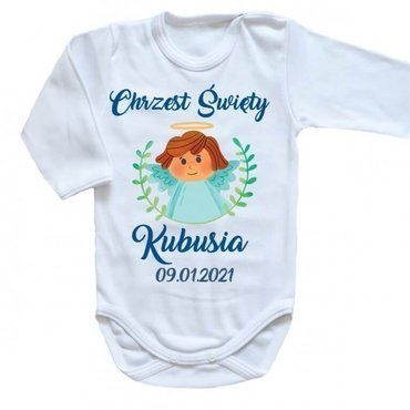 "Chrzest dla chłopca z imieniem" Body długi rękaw Moocha biały