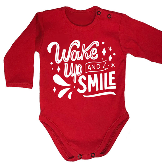 "WAKE UP AND SMILE" Body długi rękaw Moocha czerwony