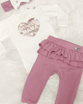 "Kocham Cię Mama" serduszko różowe Body z długim rękawem Bambarillo biały