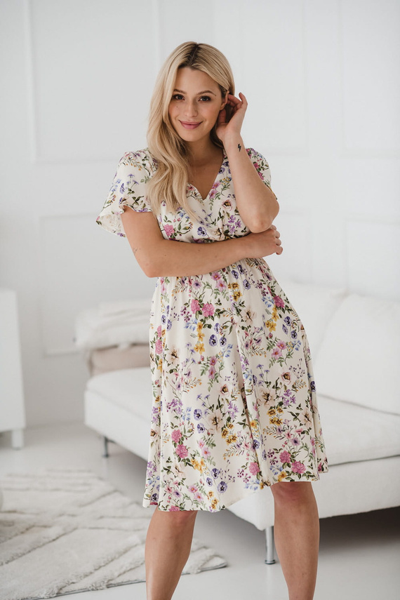 Lovely Dress sukienka ciążowa i do karmienia krótki rękaw Milk&Love kremowy w kwiaty