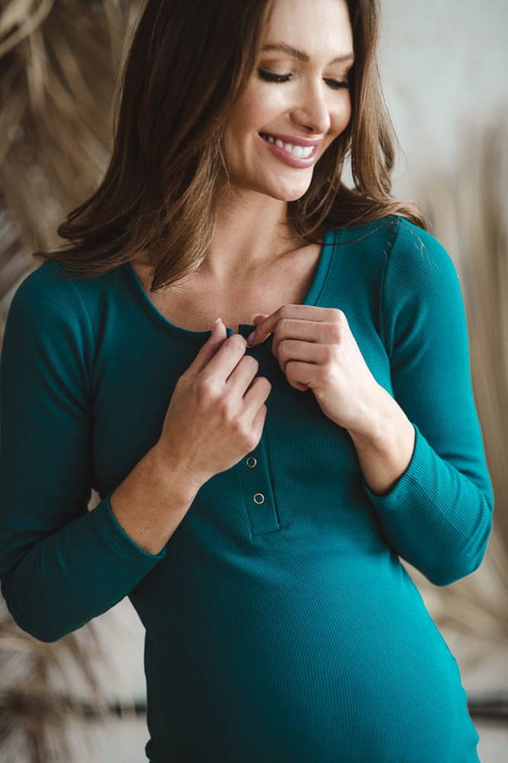 Tummy Sukienka ciążowa i do karmienia z dzianiny w prążek Milk&Love szmaragdowy