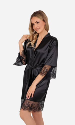 Gloria Szlafrok damski z koronką ByShelly - czarny