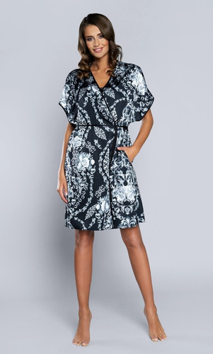 Silver Szlafrok Damska krótki rękaw Satyna Italian Fashion- granat 