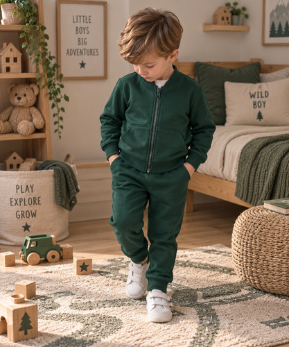 Mamatti DR919 zielony dres dziecięcy bawełniany bluza na suwak stójka spodnie kieszenie