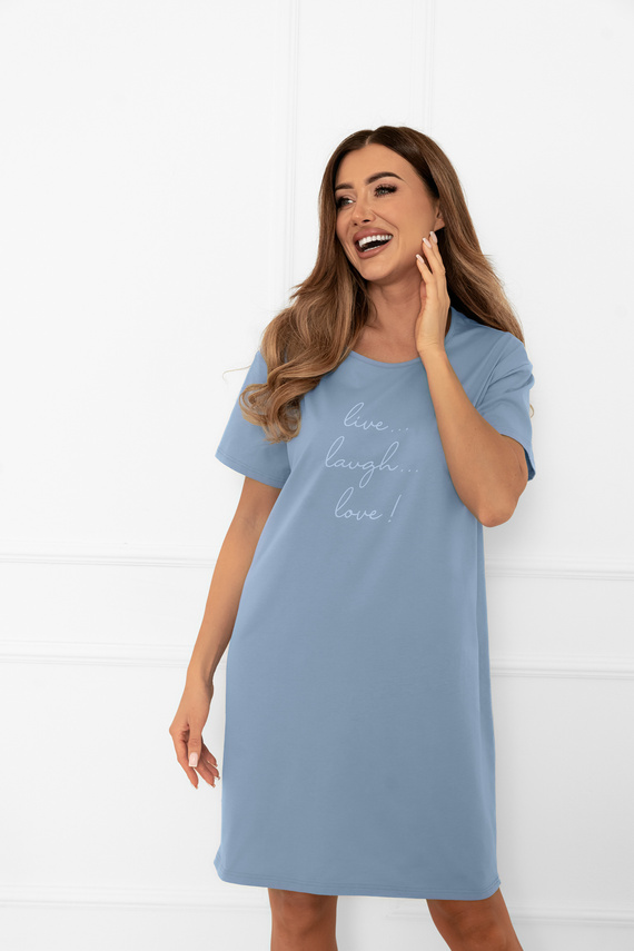 Koszula nocna damska Ksara – krótki rękaw, bawełna Italian Fashion - stalowy