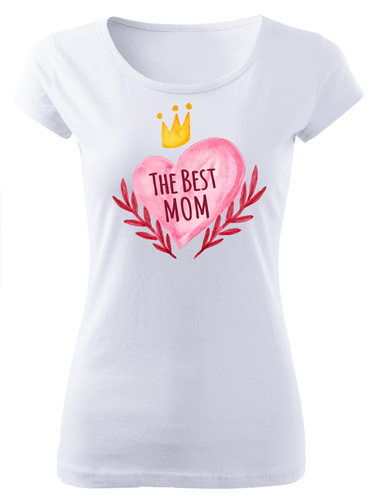 SKU D043 "The best mom" koszulka damska Moocha biały