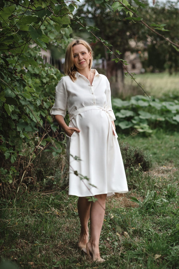 Szmizjerka Sukienka ciążowa i do karmienia Milk&Love - śmietankowa