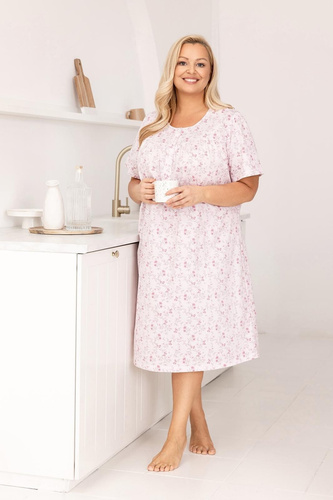 Koszula Nocna Damska 018 Regina  różowa– 100% Bawełna Premium, Guziki, Marszczony Karczek, Komfortowy Sen Każdej Nocy