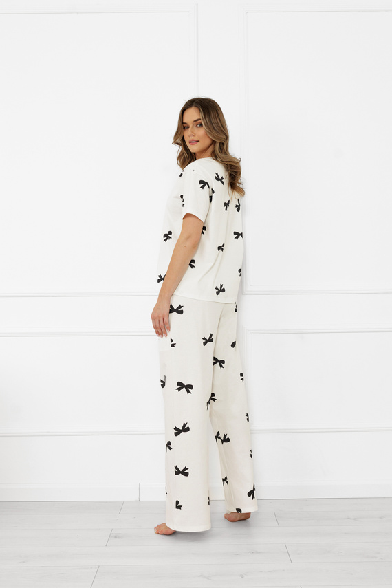 Piżama damska Figaro – ecru, bawełna, krótki rękaw + długie spodnie Italian Fashion