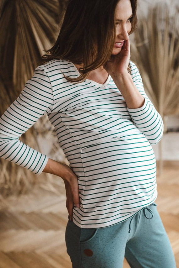 Milk Shirt bluzka ciążowa i do karmienia Milk&Love w zielono-białe paski