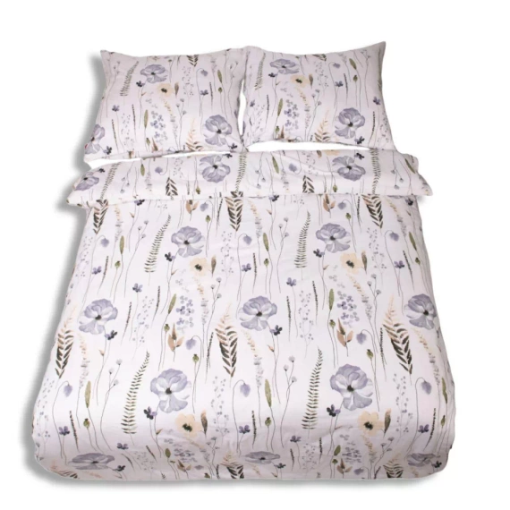 F-90 Pościel flanelowa kwiaty Matex biały/niebieski
