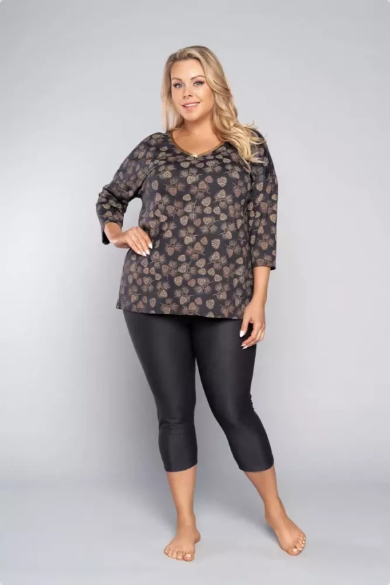 Pinnia Piżama Damska 3/4 rękaw, 3/4 spodnie Italian Fashion - druk/grafitowy