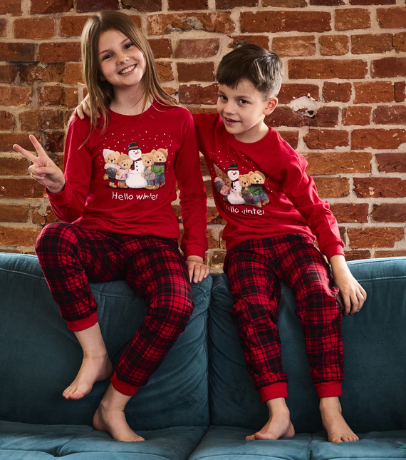 594/185 592/185 Winter Piżama dziewczęca Cornette – świąteczna, czerwona, bawełna