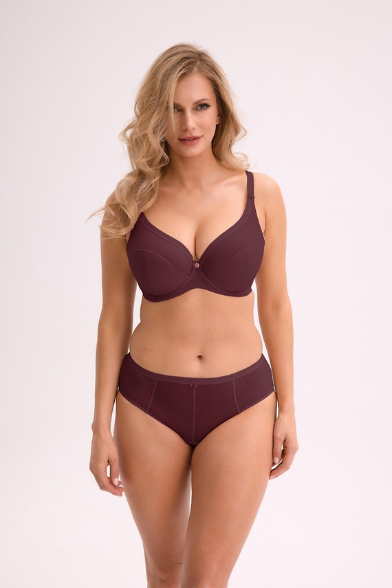 Biustonosz semi-soft BS 1058 Sonia Wino Gaia – prążkowana mikrofibra, bawełniana podszewka, stabilne miseczki, elegancki burgund
