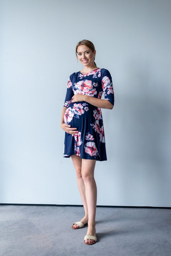 130 Sukienka  do karmienia  MIRACLE-granat kwiaty