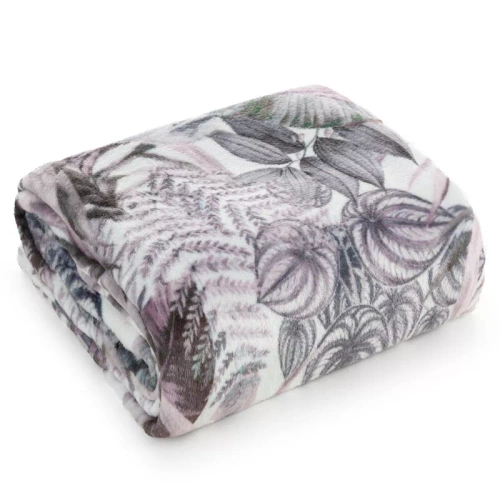 Davos 2 Koc narzuta liście Eurofirany fioletowy szary