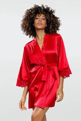 Belinda Satynowy Szlafrok Damski DKaren - czerwona