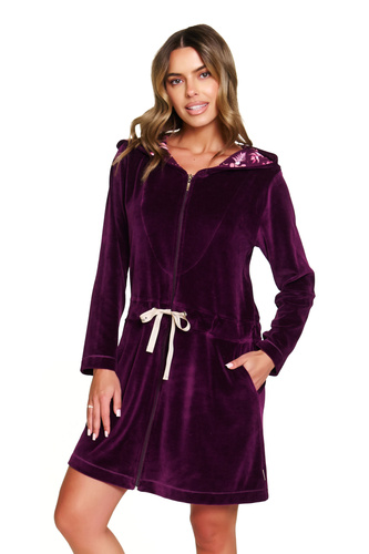 1008 Doctor Nap Szlafrok damski welurowy z kapturem – miękkość, styl i wygoda na co dzień - burgundy