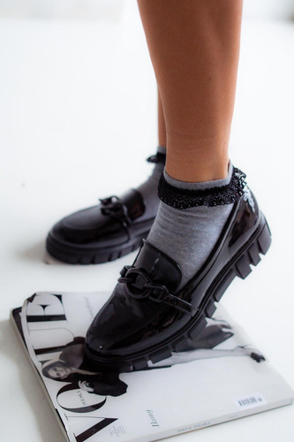 0897 Skarpety damskie z koronką Milena - jasny melanż 1 - czarna koronka