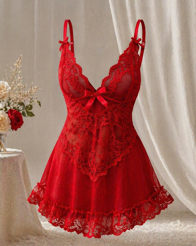 Koszulka Nuit Red LivCo tiulowa koronkowa zmysłowa regulowana