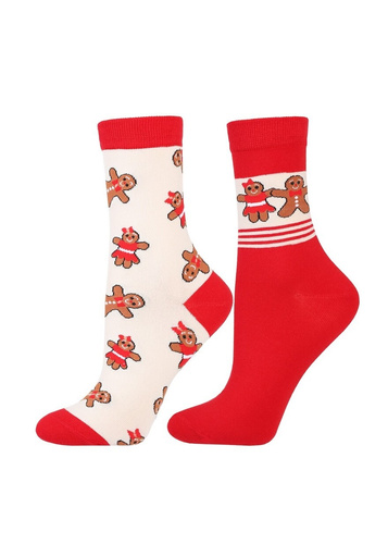Skarpetki damskie Moraj CSLS300-046/2 czerwony/waniliowy– świąteczne, bawełniane, zestaw 2 par