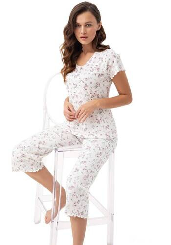 666 Piżama Damska Luna- różowe kwiatki