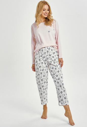 Ella 3450 Piżama damska Taro różowa bawełna długi rękaw wygodna