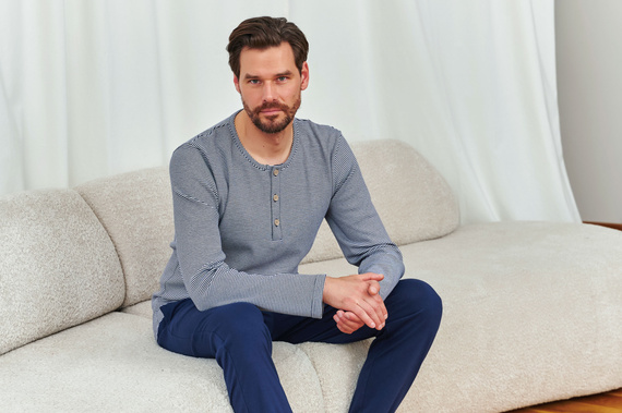 Doctor Nap 7353 – Męska piżama bawełniana z guzikami | Polska produkcja - blackberry