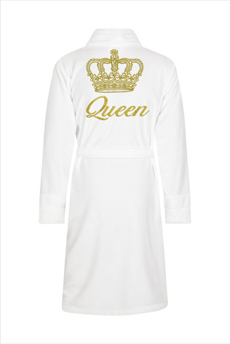 Queen + Korona Szlafrok damski polarowy ByShelly - biały/złoty