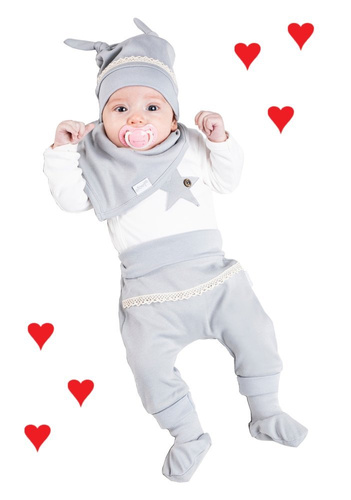 163010 Komplet czapka, body, apaszka i spodnie "Magia Świąt" Nicol - szary