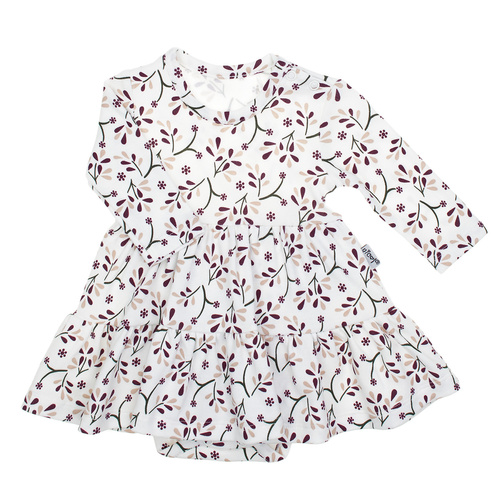 217159 Alisa Sukienko-body Nicol – bawełna, długi rękaw, wzór roślinny