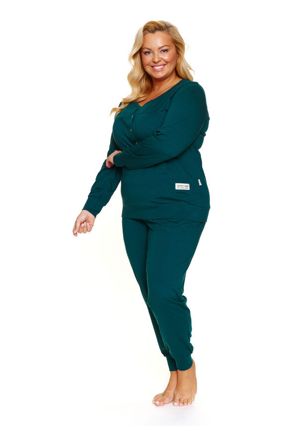 Doctor Nap 4349 – Bawełniana piżama damska rozpinana | Polska produkcja - emerald