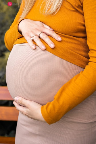 Spódnica ciążowa Tummy z dzianiny w prążki Milk&Love beżowy